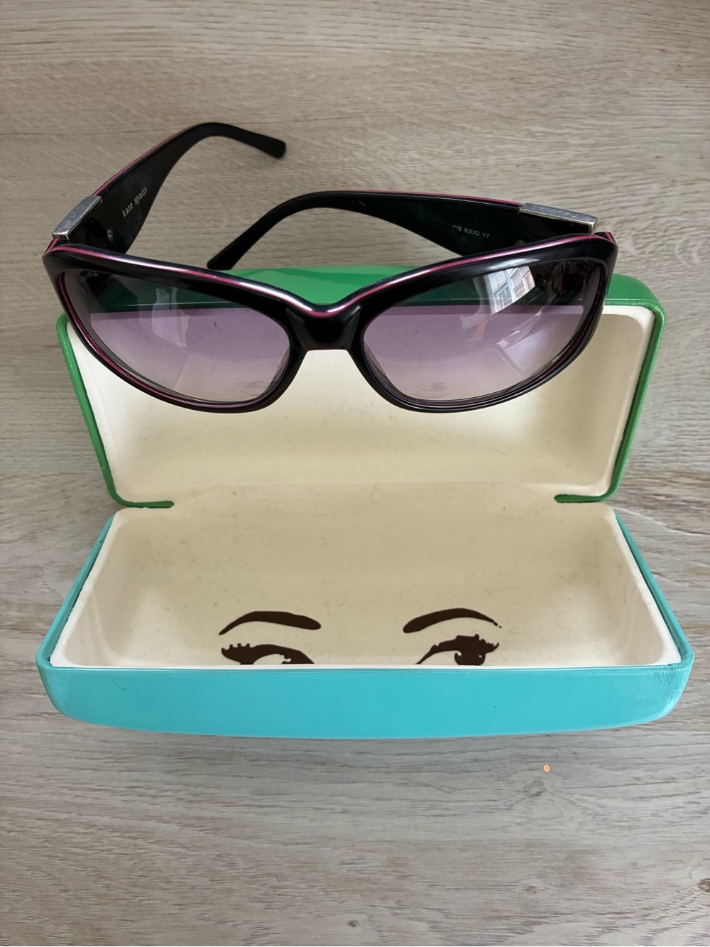 kate spade Black Sunglasses with Pink Trim and Purple Lenses